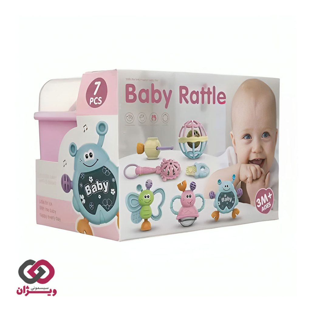 ست جغجغه 7 عددی طرح حیوانات Baby Rattle رنگ صورتی